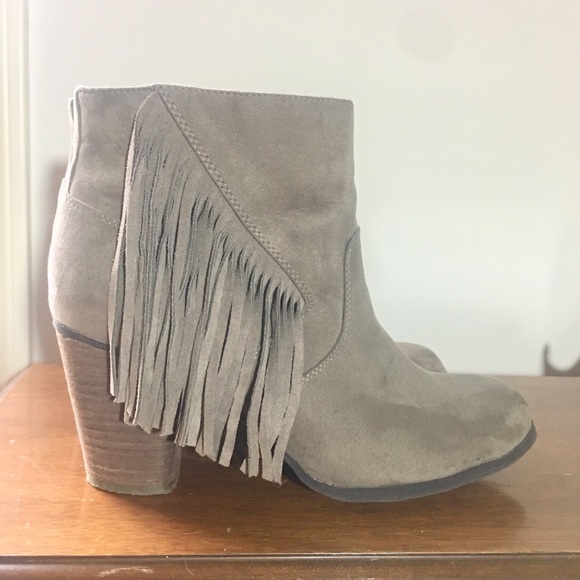 Madden Girl taupe fringe booties, faux suede - Picture 3 of 7